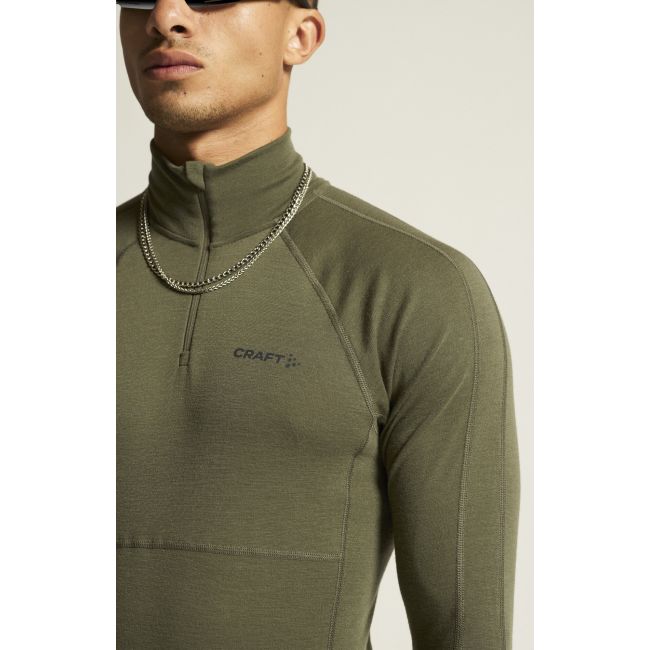Craft ADV Wool Merino HZ – Bluză strat de bază cu merinos și fermoar scurt - Verde