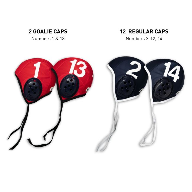 Finis - casti polo pe apa - set de echipa 1-14 - cu aparatori urechi - Bleumarin
