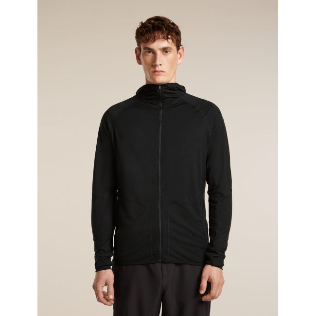 Hanorac Merino Icebreaker 150 Ace Zip Hoodie UPF - negru Black