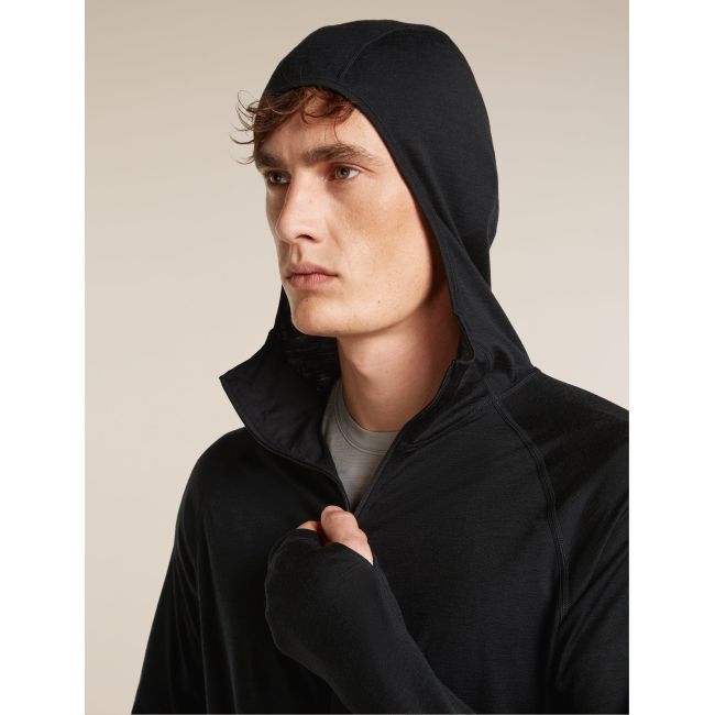 Hanorac Merino Icebreaker 150 Ace Zip Hoodie UPF - negru Black