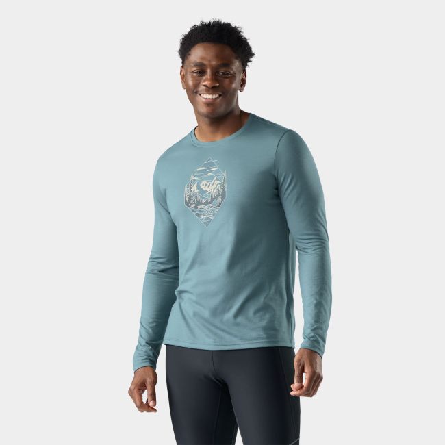 Tricou Merino mânecă lungă Smartwool Wander Valley - verde-albastru Dusty Teal