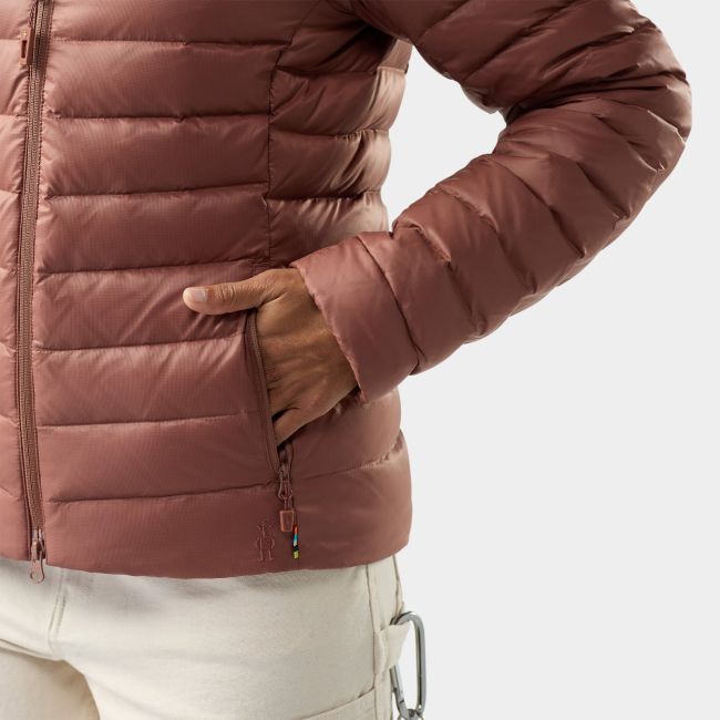 Geacă cu glugă Smartwool Winterloft Hooded - maro Mocha | puf & Merino, mărime M