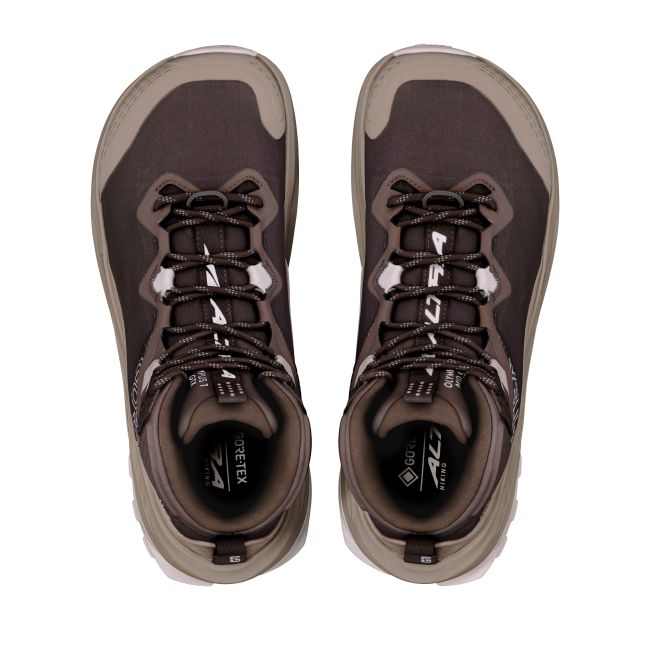 Ghete drumeție Altra Olympus 7 Mid GTX pentru damă - maro Chocolate Torte | Mountain Trail | Whisper Pink | GORE-TEX și talpă Vibram