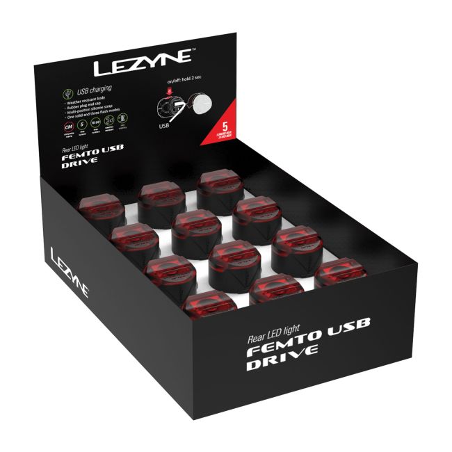Lumină spate Lezyne LED Femto USB Drive Box Set Rear - Negru