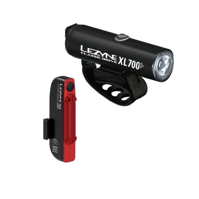 Set lumini Lezyne Classic Drive XL 700+ / Stick Drive - negru satinat/negru