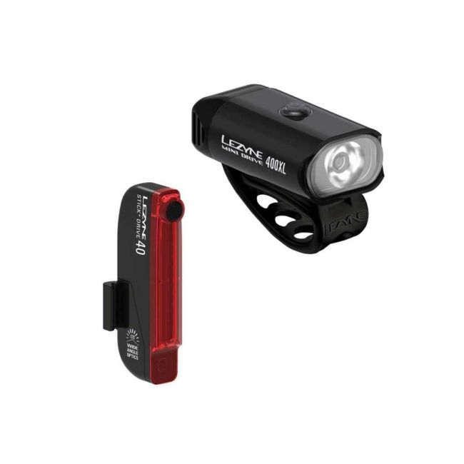 Set lumini Lezyne Mini Drive 400XL / Stick+ Drive Pair - Negru / Negru