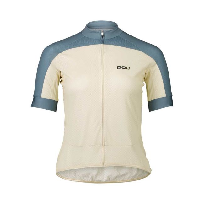 Tricou ciclism șosea POC Essential Road Logo Jersey W - Okenite Off-White/Calcite Blue