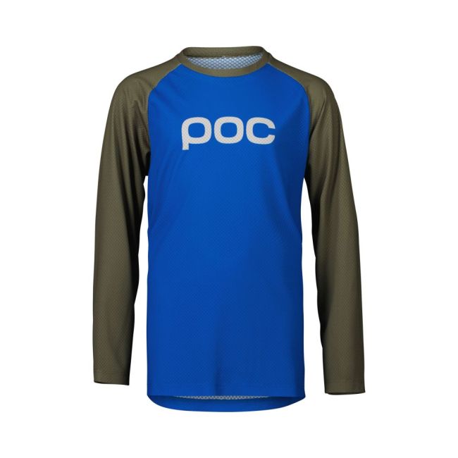 Tricou ciclism copii POC Essential MTB LS Jersey - Natrium Blue / Epidote Green