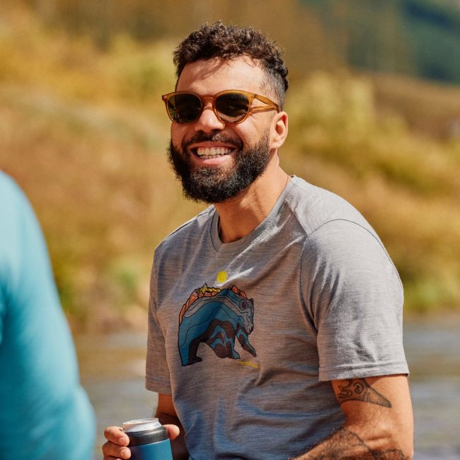 Tricou Merino sport Smartwool Bear Strata Active - gri deschis Light Gray Heather | grafic urs