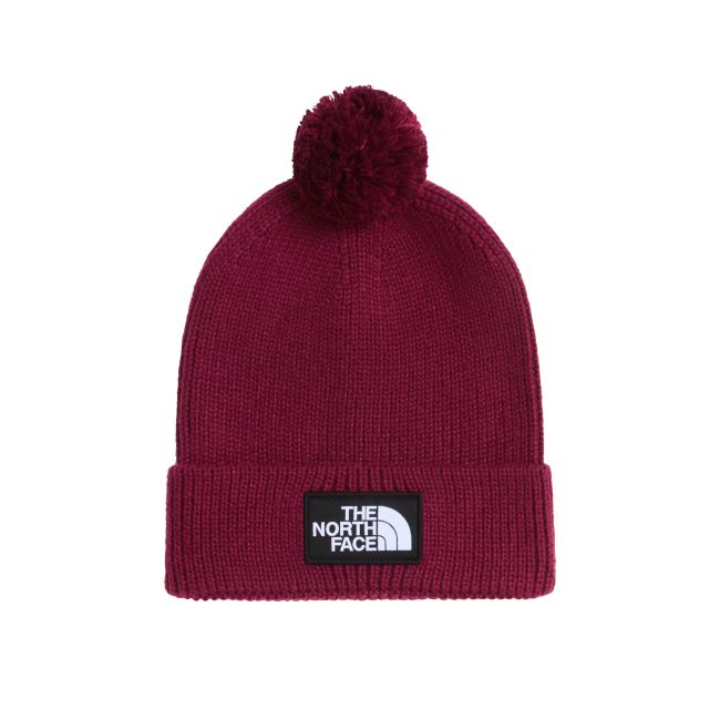 Căciulă cu pompon The North Face Logo Box Pom - bordo Burgundy Crush | pompon detașabil