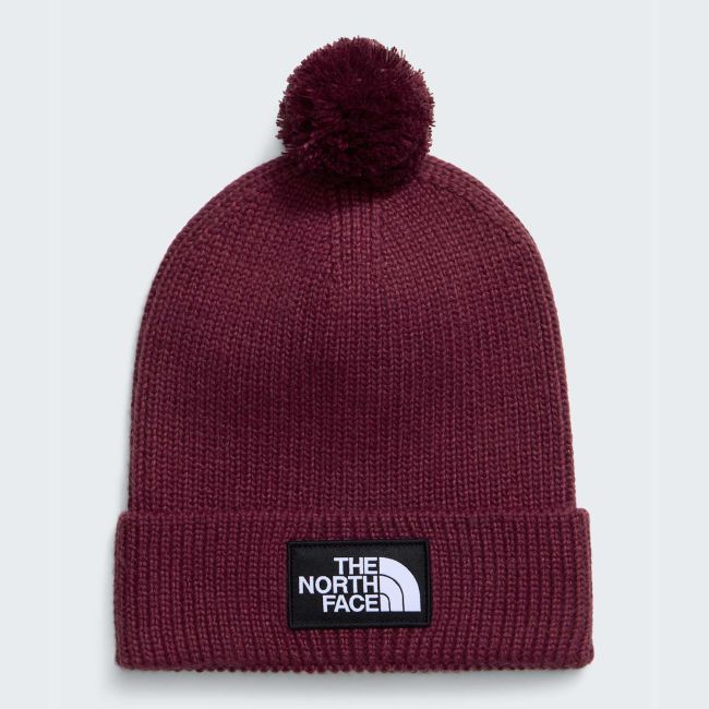 Căciulă cu pompon The North Face Logo Box Pom - bordo Burgundy Crush | pompon detașabil