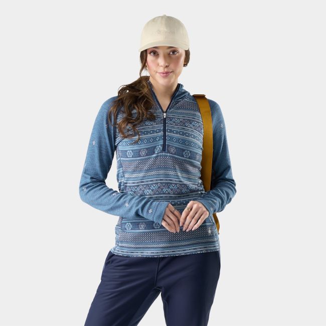 Hanorac de corp Smartwool Classic Thermal Merino Base Layer 1/2 Zip Hoodie - damă - Nightfall Fair Isle Fun