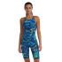 Costum înot întreg femei TYR Thresher Open Back - albastru/verde